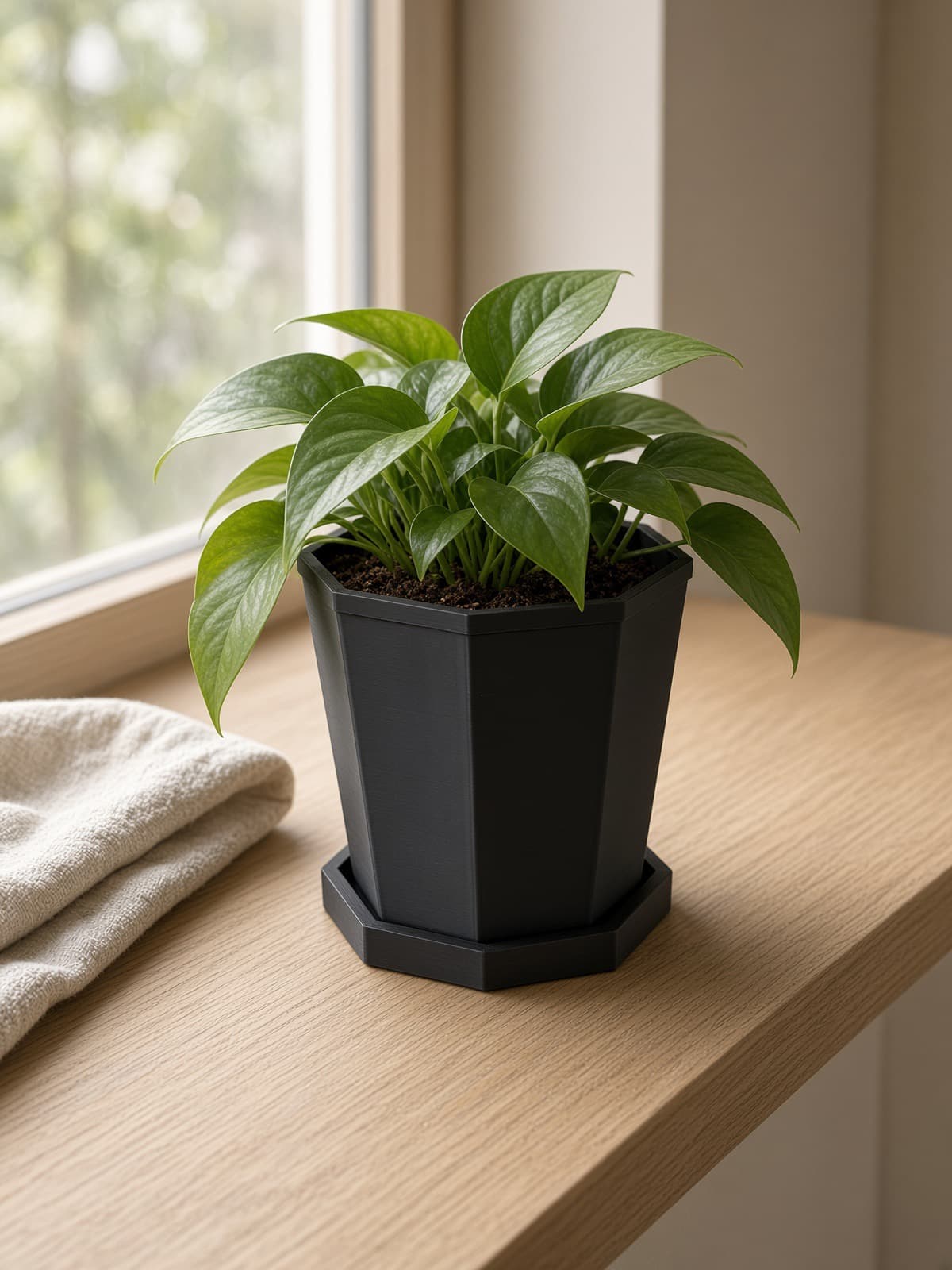 Geometric planter styled with a houseplant (plant not included)